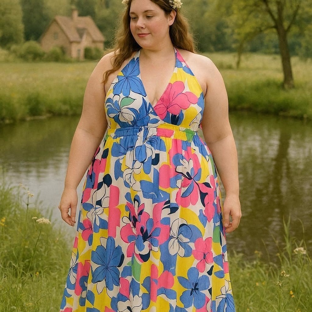 Summer‎ Spring Resort Cottagecore Prairie Ophelia Roe 2X 48711 Dress Floral